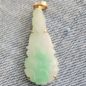 Green and White Jade Carved Pendant Necklace - Women Jewelry